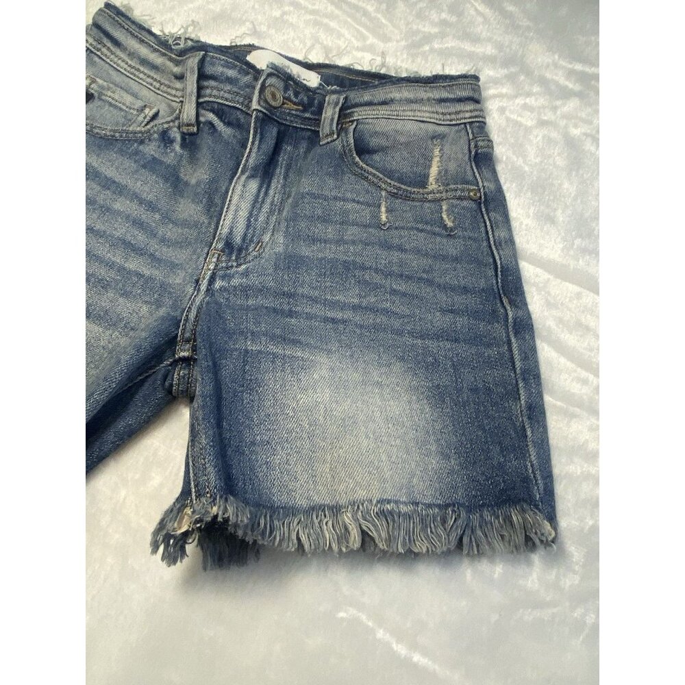 KanCan Jean Shorts Sz S Stretch Frayed Hem 5 In Inseam Medium Wash - Picture 2 of 9